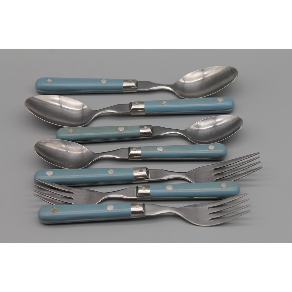 Vintage Washington Forge Mardi Gras Sky Blue Flatware 7 Pc Stainless Korea